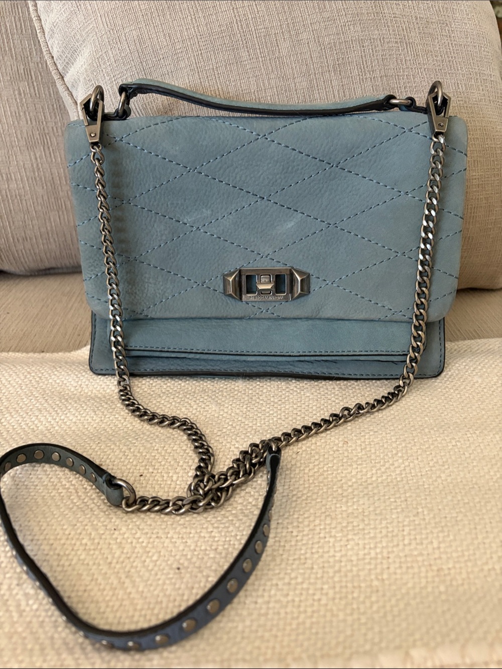 Blue Quilted Chain Shoulder Bag
